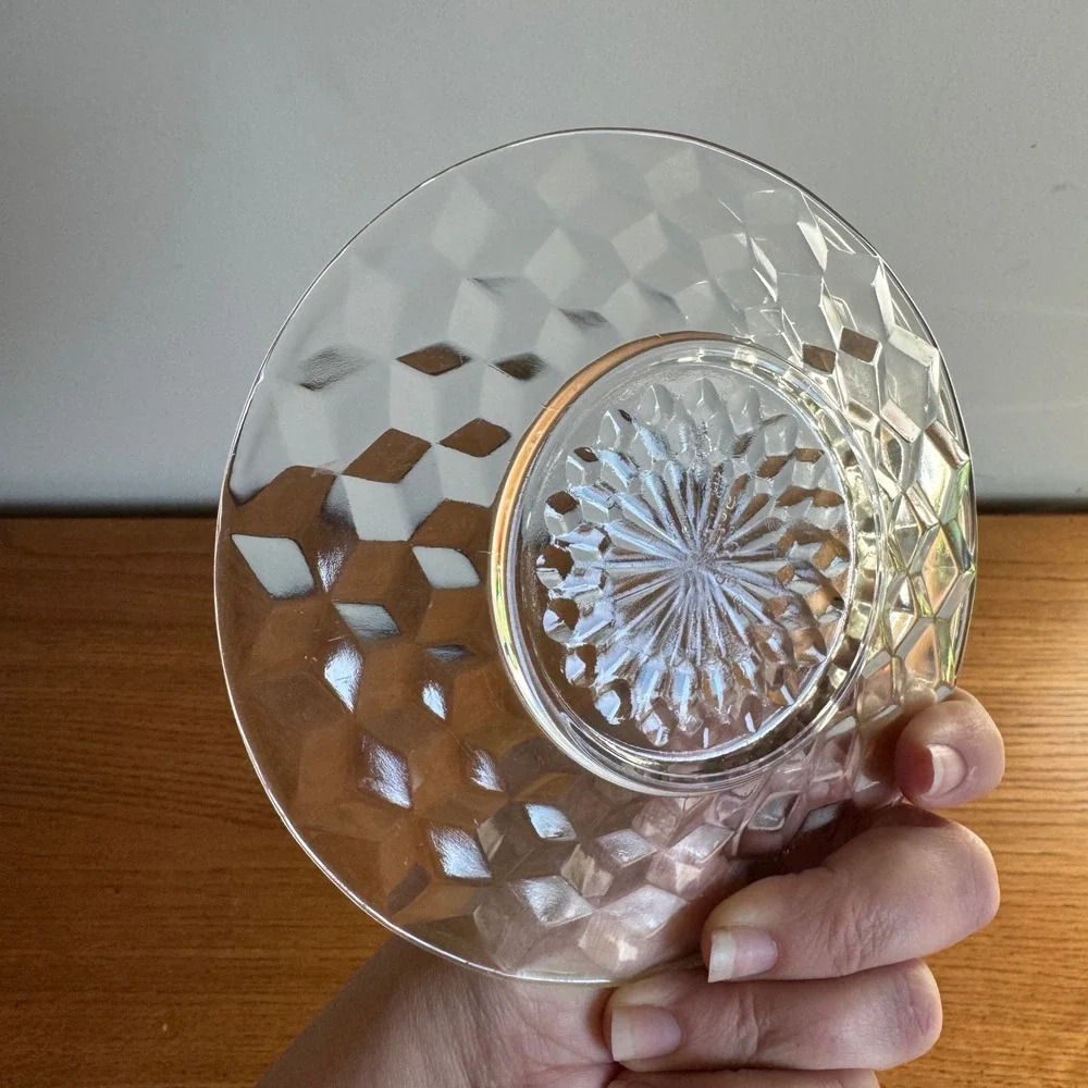 Vintage‎ Clear Glass Diamond Cut Saucers Set of 2 Small Dessert Plates